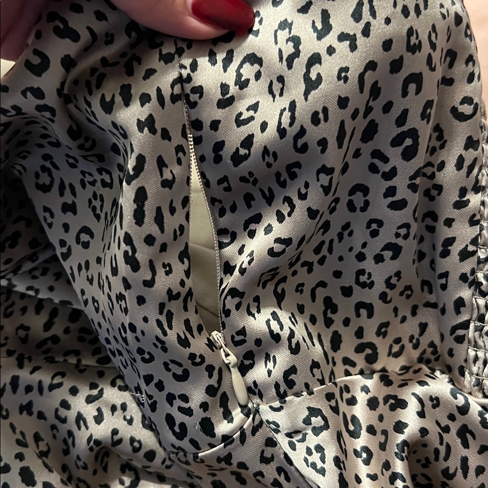 Socialite Satin Leopard Print Tie Strap Mini Dress Small | Smocked Back Animal - Picture 10 of 12
